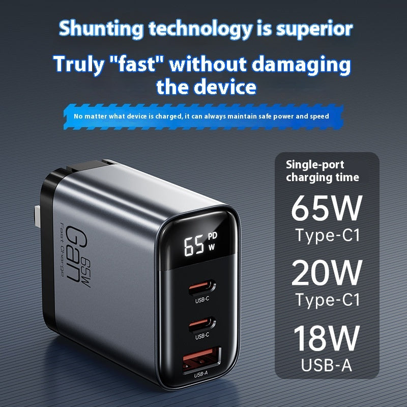 Gallium Nitride Three-port Charging Plug Smart Digital Display Mobile Phone Charger